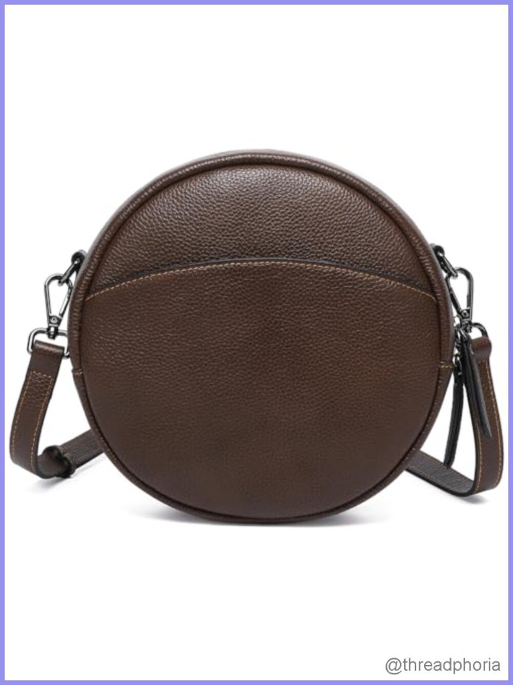 Genuine Leather Round Crossbody Bag with Adjustable Strap Shoulder Purse for